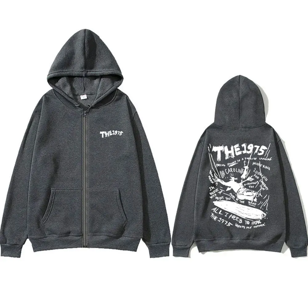 Rock Band The 1975 about You Being Funny in A Foreign Language Zipper Hoodie Men Women Vintage Casual Oversized Zip Up Jacket