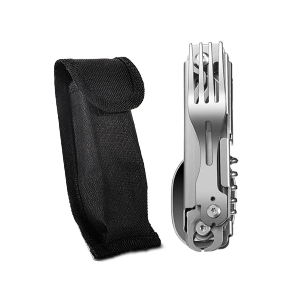 

Многофункциональный инструмент 6 в 1: открывалка для банок и бутылок, складная портативная вилка-ложка, столовые приборы EDC, гладкий инструмент для пикника, походов, обедов