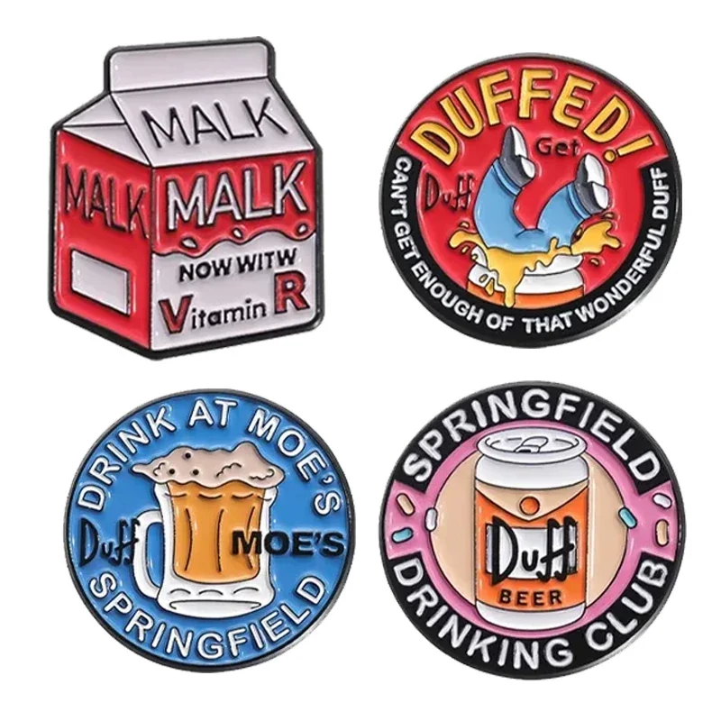 Drink At Moe’s Spring Field Club Enamel Pins Funny Duff Beer Metal Brooches Bag Lapel Badge Decorative Jewelry Gifts for Friends