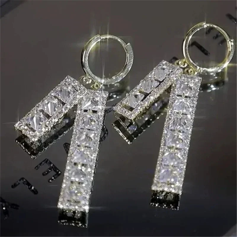 New Fashion Trend Unique Design Elegant and Exquisite Rectangular Zircon Earrings For Women Jewelry Wedding Party Premium Gifts