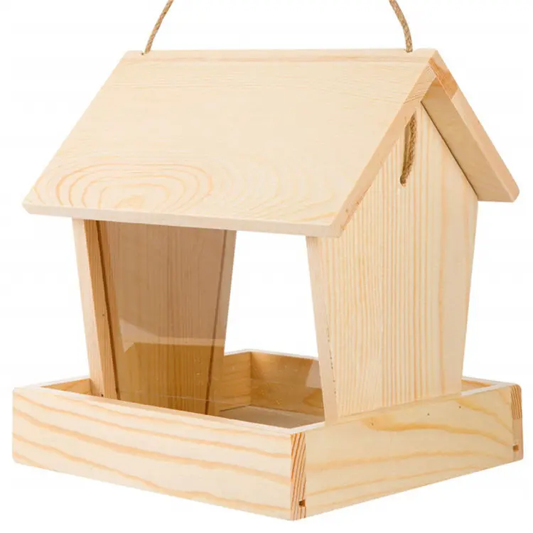 Wooden outdoor bird feeder Solid wood bird's nest decoration house hanging type