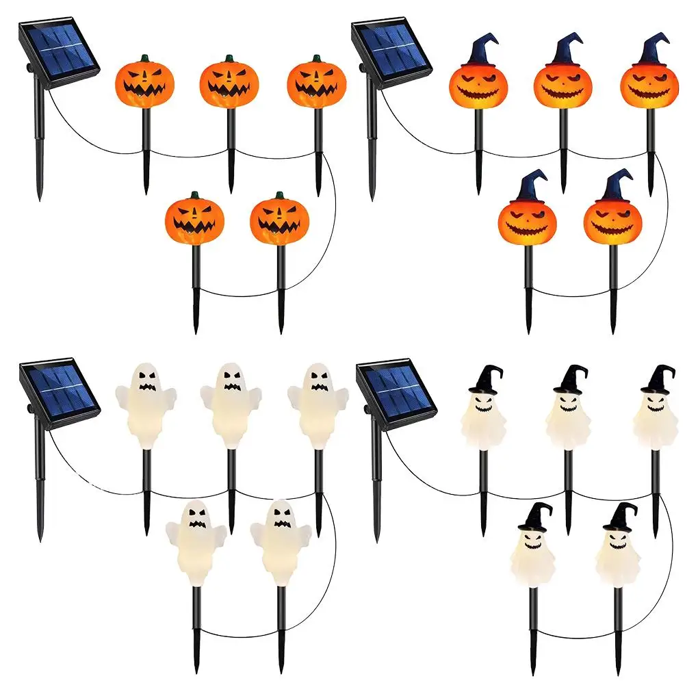 Energia Solar Halloween Light, luzes de abóbora ao ar livre, jardim gramado, plug-in Horror Atmosfera Props, Halloween Party Supplies, 5pcs