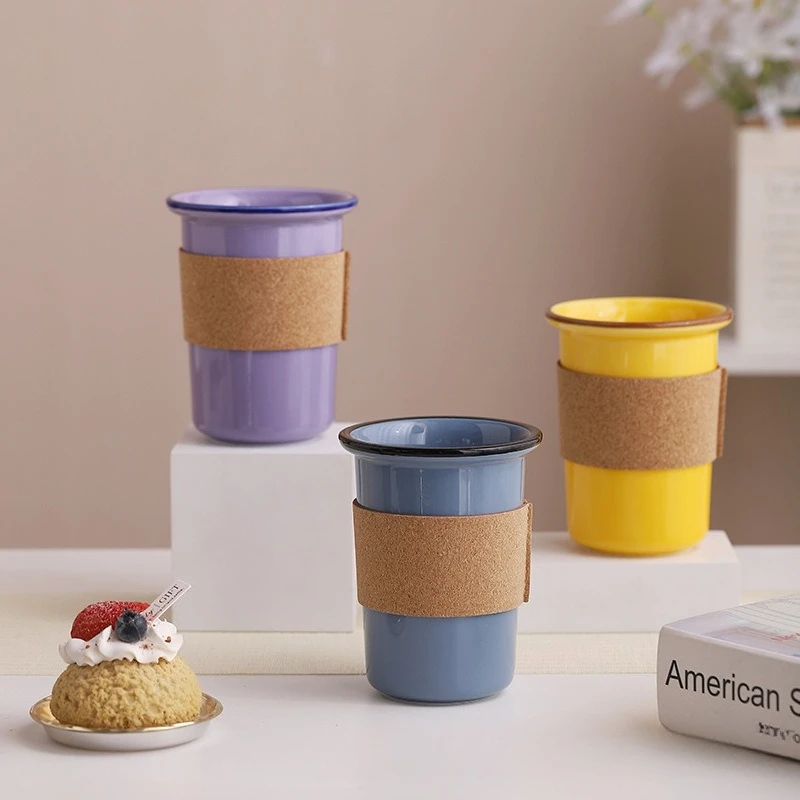 

Креативная дорожная кофейная кружка с цветным краем, керамическая чашка, настольная кружка большой емкости