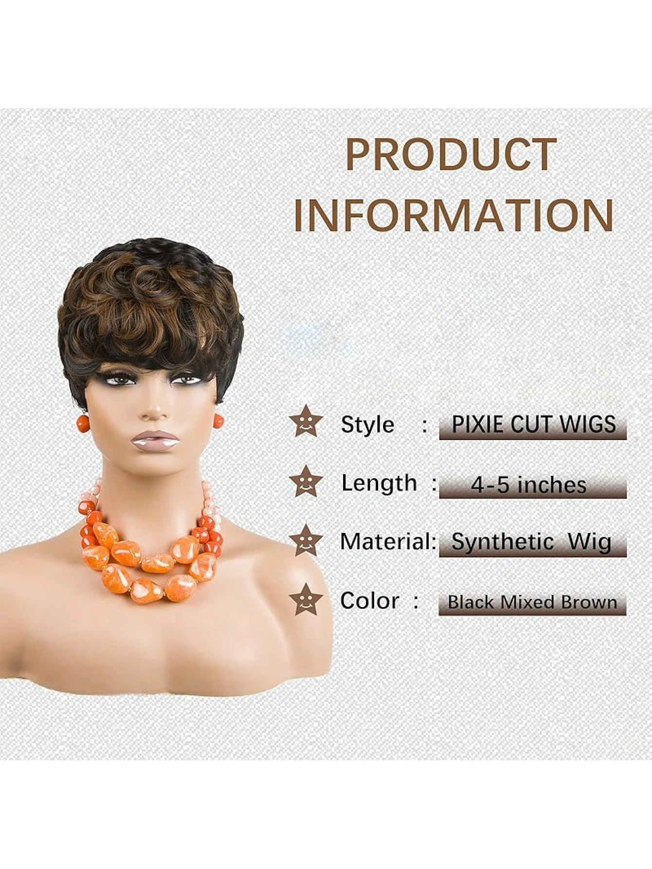 Short Pixie Wigs Short Brown Black Curly Pixie Wigs Synthetic Hair Wigs  Natural Wavy Brown Black Pixie Cut Wig Short Curly image 3