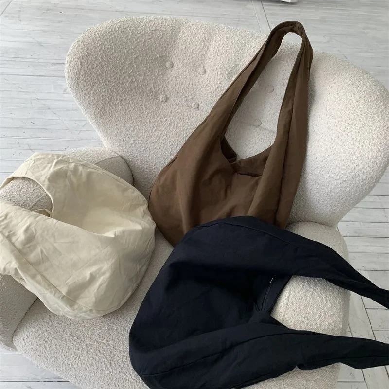 Women Shoulder Bags Korean Style New Large Capacity Canvas Bag Tote Bag Simple Solid Color Casual Simple Shopping Bag