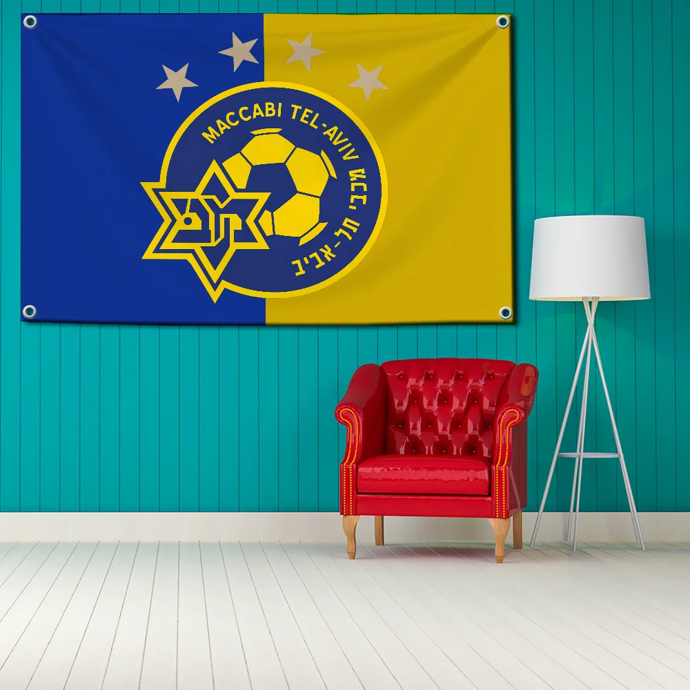 MACCABI TEL-AVIV Flags 2×3ft 3×5ft Banner for Garage Wall Tapestry Curtain Rcing Flag 90x150cm Banner for Garage Bar Home Garden