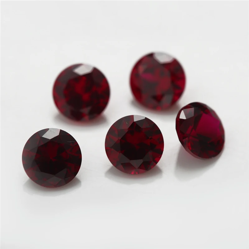 Size 3mm~12mm 8# 5# Red Round Brilliant Cut Synthetic Corudum Stone For Jewelry