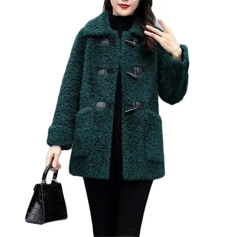 2023 Korean New Winter Lamb wool Jacket Women\'s Wear Fashion Slim Short Wool Coat 4XL Solid Casual Female Parkas Outwear Tops