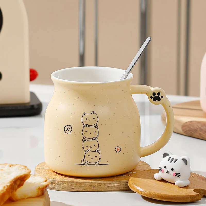 Creative color cat heat-resistant Mug cartoon with lid 350ml cup kitten coffee ceramic mugs children cup office Drinkware gift