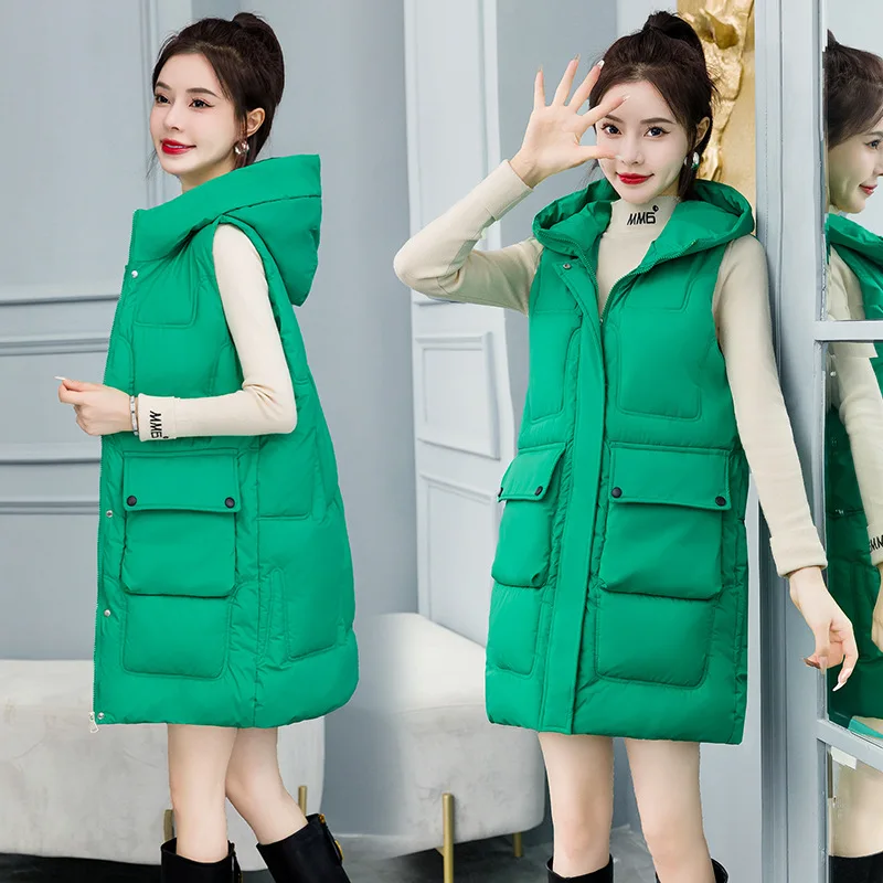 

Womens Down Cotton Vests Autumn Winter Large Size Loose Cotton-Padded Waistcoat Long Outwear Sleeveless Coat Woman Casual Jacket