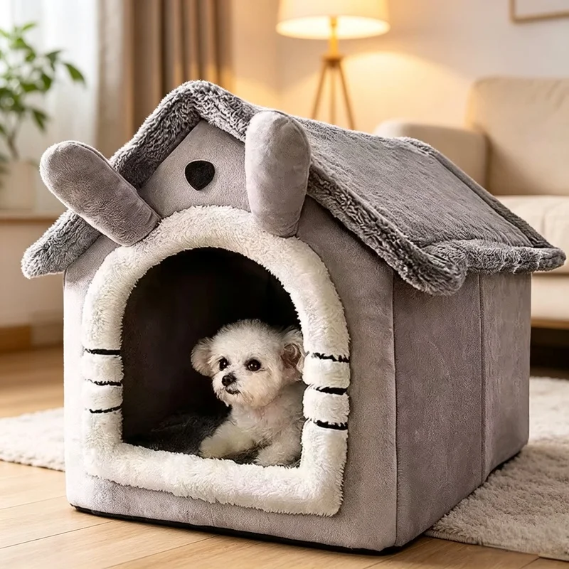 All-Season Indoor Warm Pet Tent House, Soft Dog Kennel & Cat Bed with Removable Washable Cushion for Small Pets