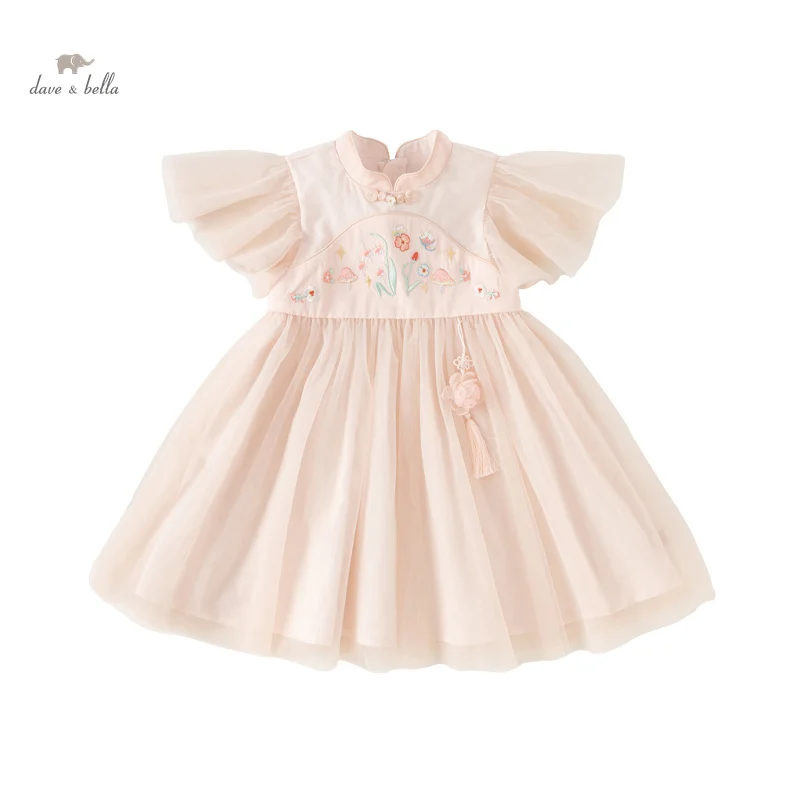 

Dave Bella Girl's Princess Dress 2024 New Summer Children's Baby Short Sleeves Mesh Cute Sweet Fashion Casual Party DB2240547