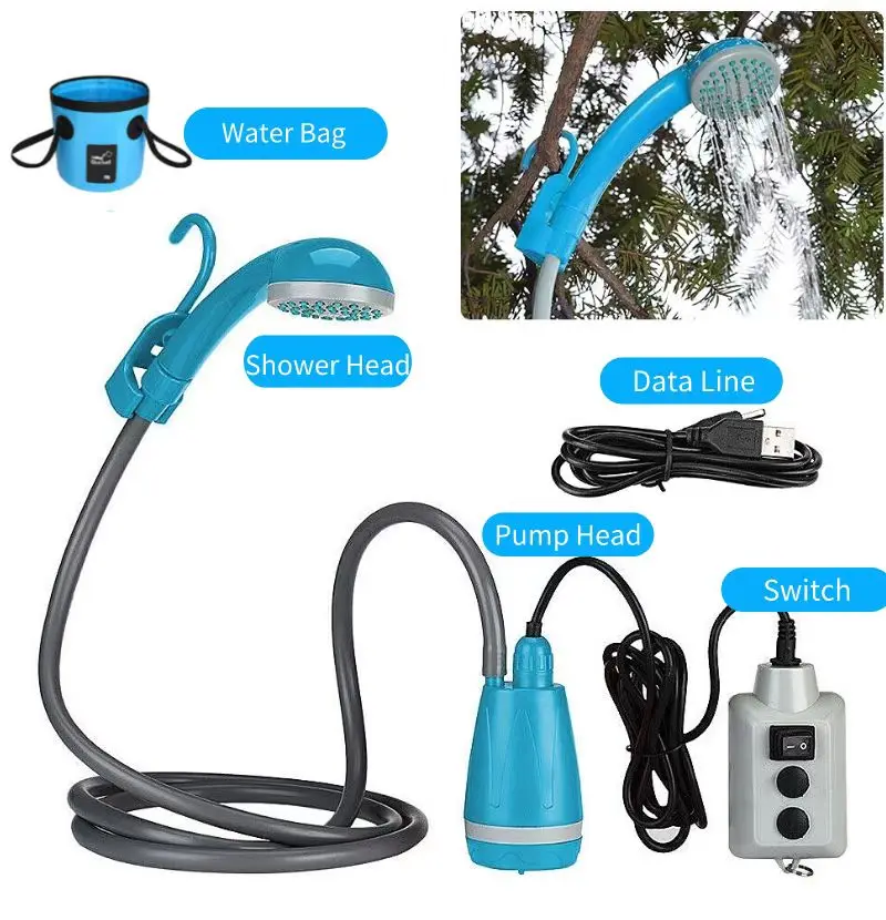 

Shower bag head Camping Usb Rechargeable Outdoor Travel Shower Switch Pump Head Car Wash Garden Plant Watering Hiking Supplies