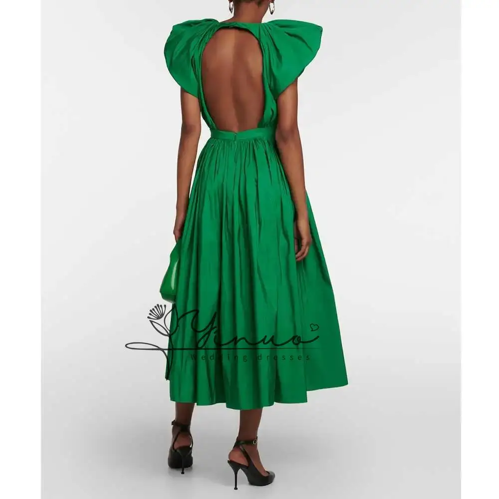 parkling Taffeta Puffle-sleeve Evening Gown A-line Dress Black Girls 15 Years Old Bat Mitzvah Green Gown Bridesmaid Gown