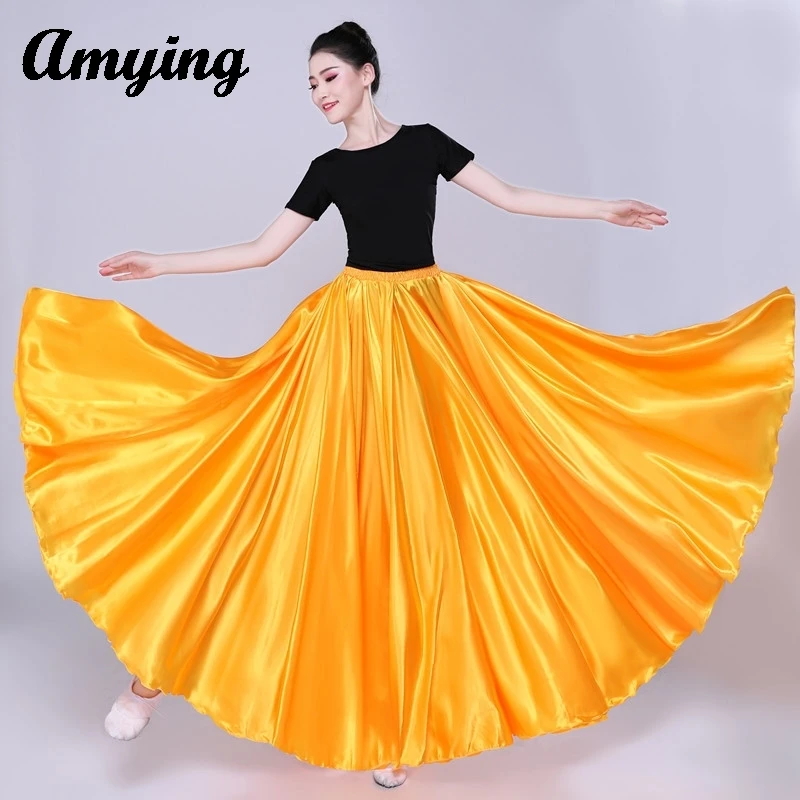 New 360/540/720 Degree Satin Skirt Ladies Opening Dance Stage Performance Costume Women Modern Dance 19 Colors Practice Skirt