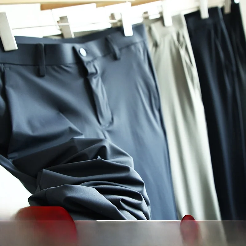 

Ultra-Thin Breathable Men's Summer Casual Pants Smooth Comfortable Elastic Busin Casual Faion Ci Sle Long Straight Tube