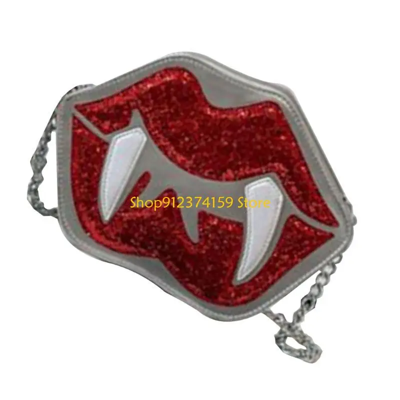 

G5AE Lip PU Crossbody Bag with Chain Halloween Sequined Shoulder Purse