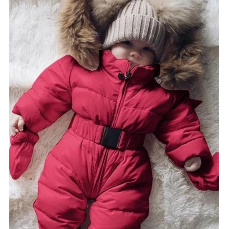 

Winter Baby Snowsuit Hooded Plus Velvet Warm Baby Girl Rompers Newborn Baby Jumpsuit Infant Winter Overalls