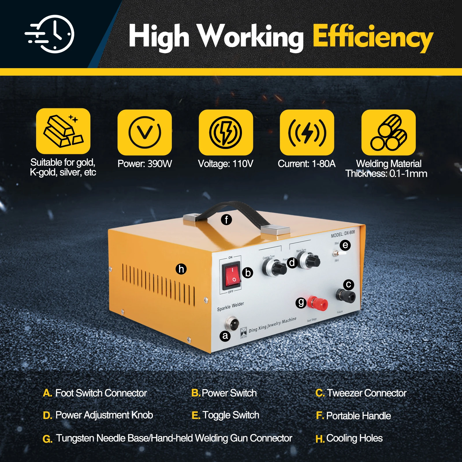 390W Jewelry Spot Welder, 0.1-1mm Welding Range Plasma High Frequency Arc Welding, Dual Modes Jewelry Welding Machine With Foot Switch, 1-9 Level Fine & Coarse Adjustment For Gold Silver Palladium Platinum Jewelry Making Repair