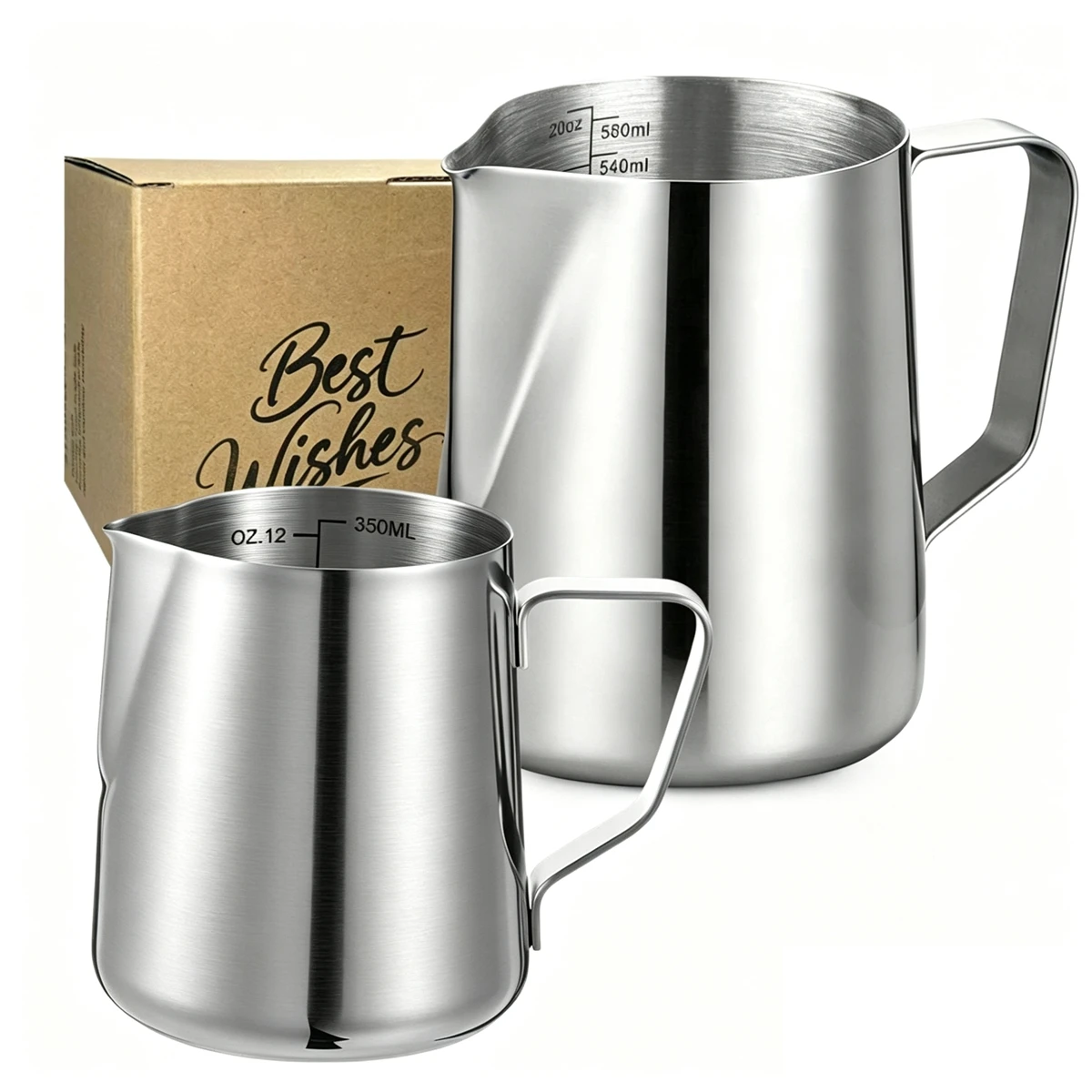 1 Pack Milk Frothing Pitcher 350ml 580ml Espresso Pitcher Stainless Steel Milk Frother Steamer Cup for Espresso Coffee Latte Cup