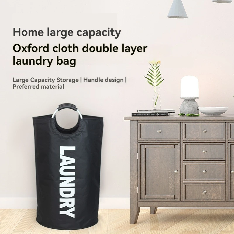 Home Large Capacity Clothes Storage Bag Oxford Cloth Laundry Bag Round Handle Dirty Laundry Storage Basket