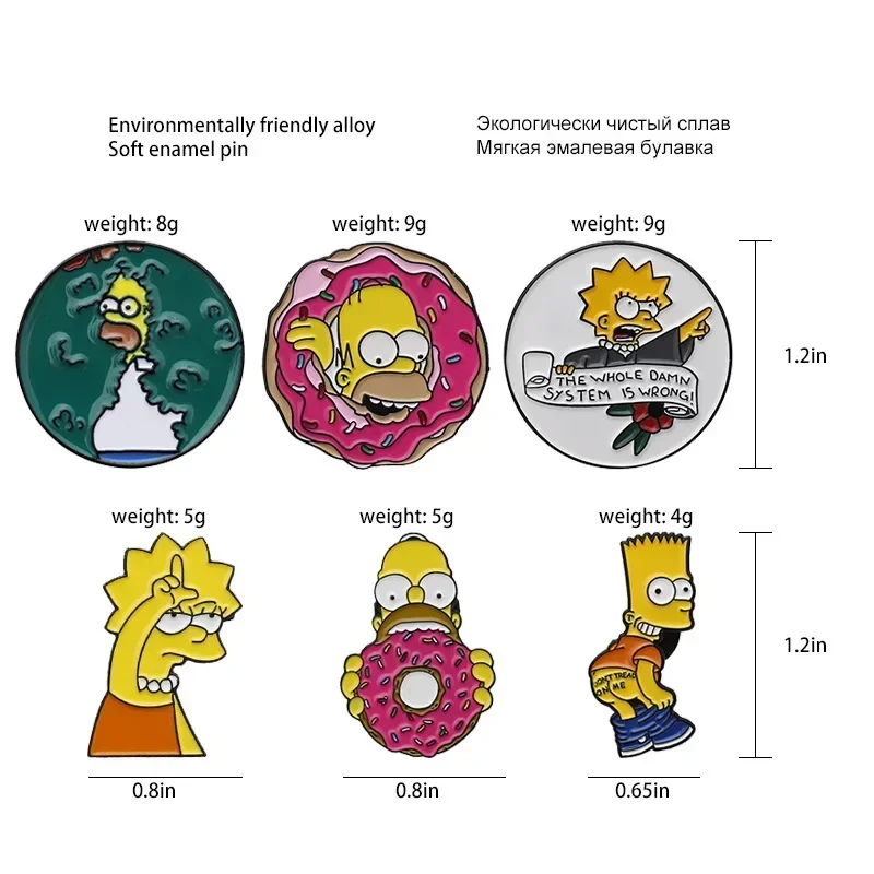 Funny Animation The Simpsons Brooch Homer Marge Bart Metal Badge Lapel Pin Backpack Accessories Gifts for Kids