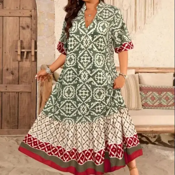 

Fashionable Women's Printed Summer Plus Size Dress