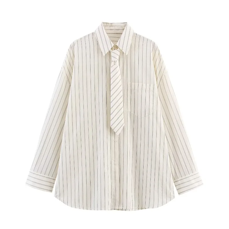 

Niche striped temperament tie loose shirt, women's top