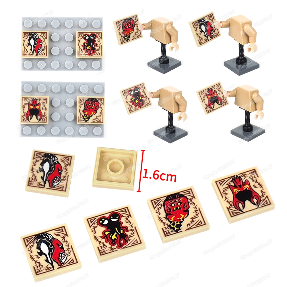 Seal Pattern 3068 Building Block Printed Tiles 2x2 Demon Magic Anger Jealousy Fear Greed Figures Parts Models Children Gift Toys