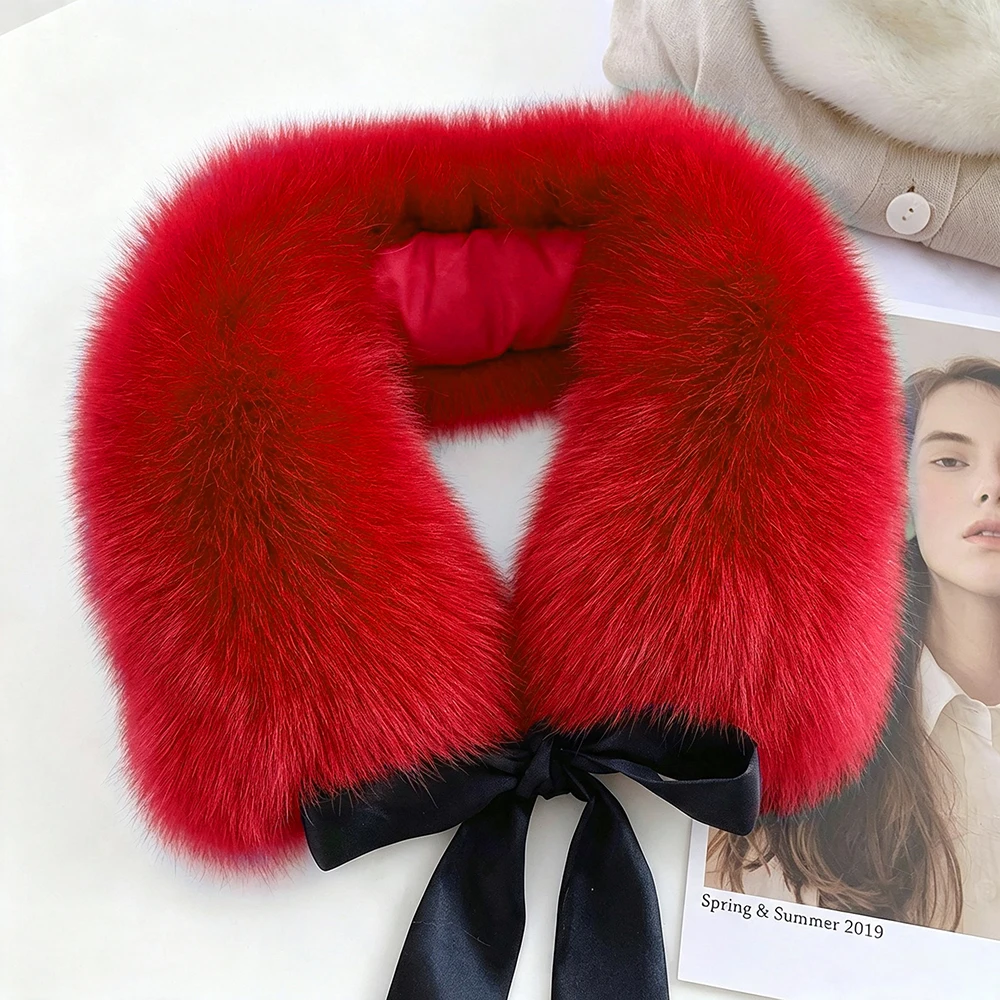 Echarpe-en-veritable-fourrure-de-renard-pour-femmes-col-carre-avec-ruban-decoratif-luxueux-chale-d'hiver-accessoire-de-mariage-echarpe-pour-femmes