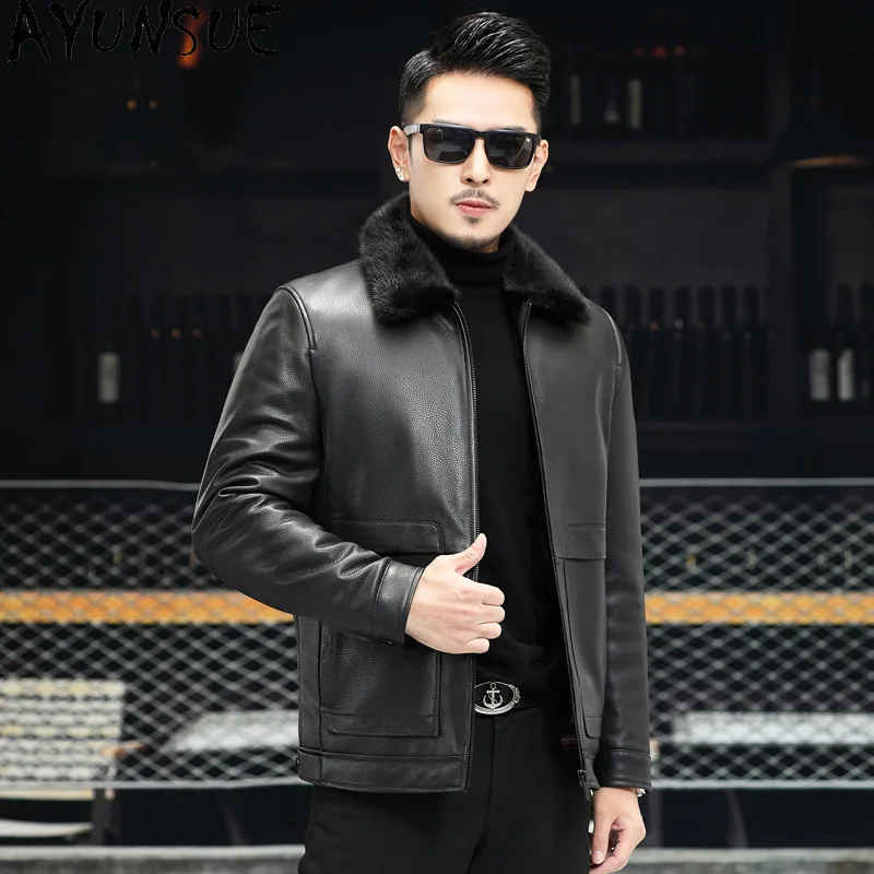 AYUNSUE New Genuine Leather Jacket Men Clothing Real Sheepskin Jackets for Men Clothing Mink Fur Liner Jackets Chaquetas Hombre