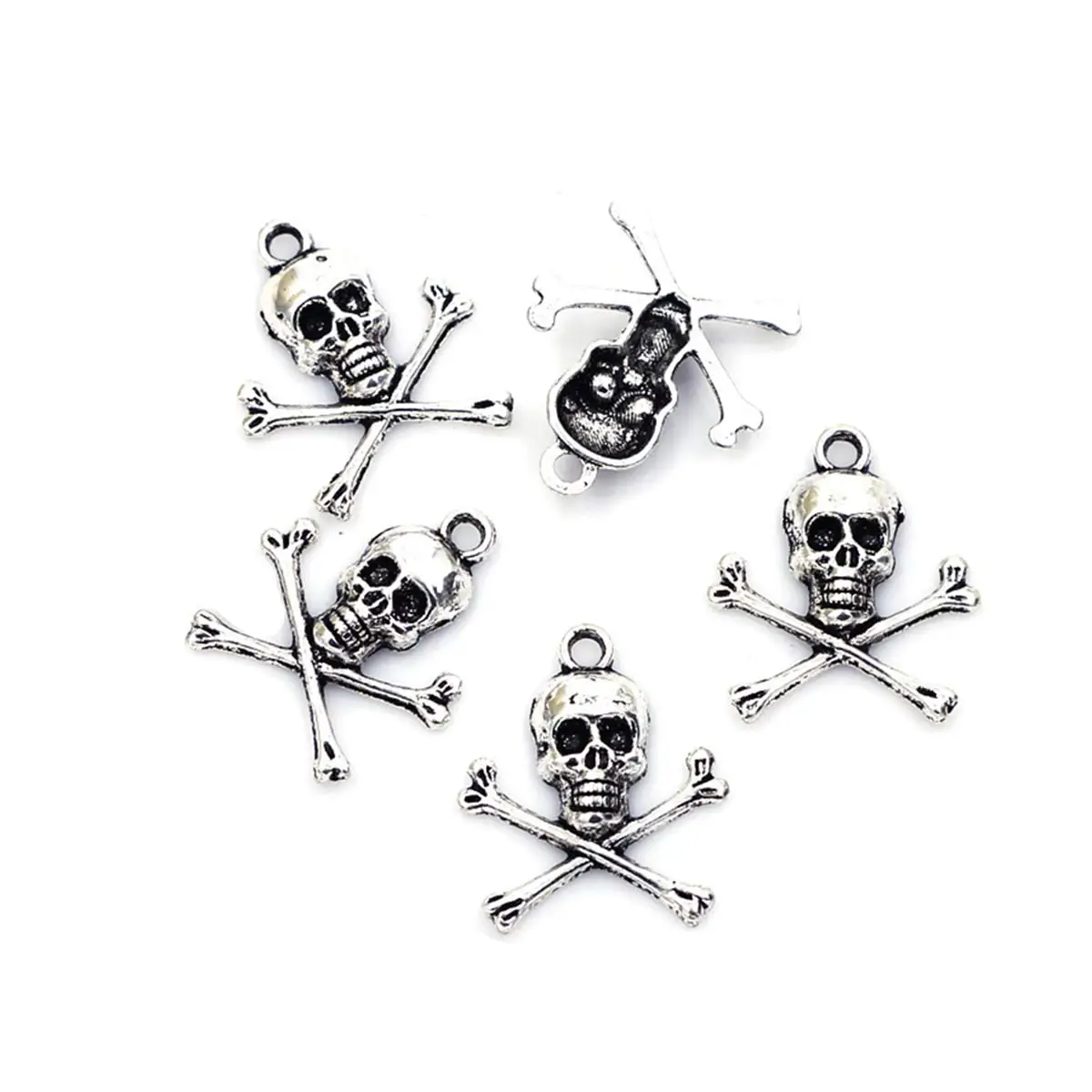 

20PCS Silver Tone Skeleton Skull Bone Cross Punk Charm Pendants Breloque 24x21mm DIY Jewelry Hanidcrafts Accessories Supplies