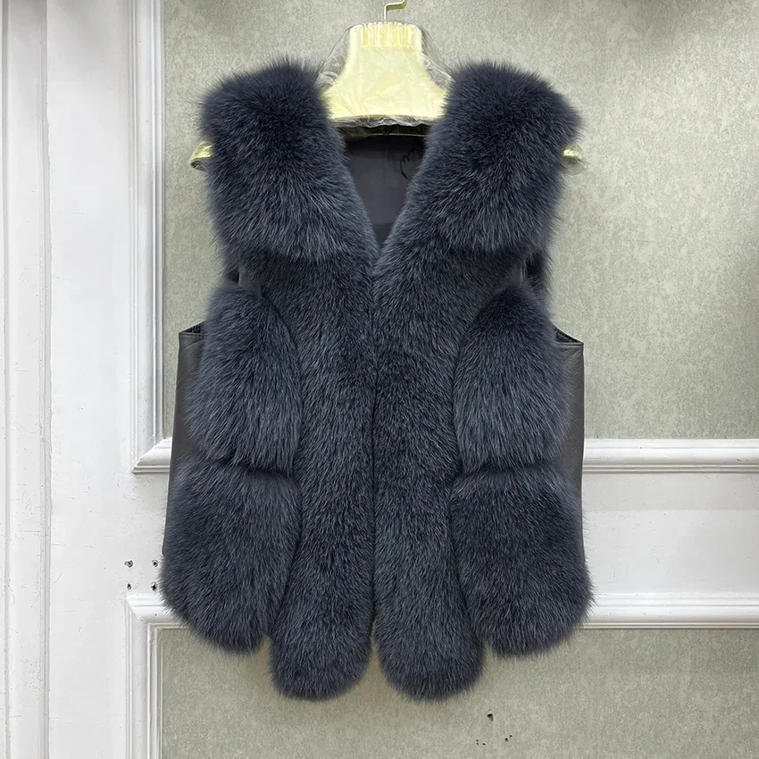 2024 Nuovo Autunno Inverno Caldo Cappotto da Donna Naturale Reale Gilet di Pelliccia di Volpe di Spessore di Media Lunghezza Gilet di Lusso Giacca Femminile Streetwear