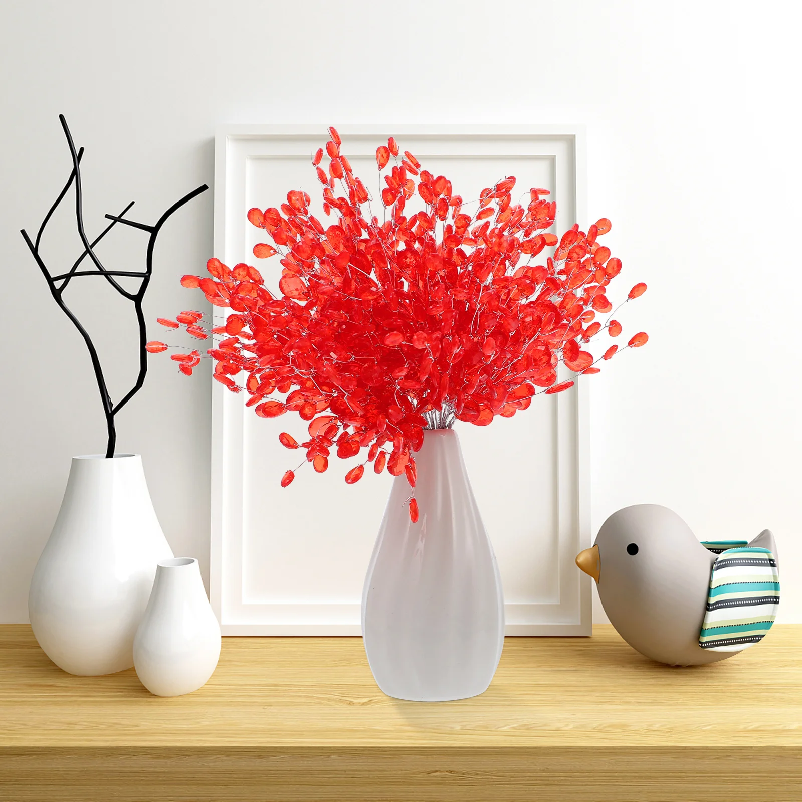 

50pcs Simulation Flower Branch Decor Acrylic Bead Drops Diy Craft Wedding Party Bouquet Adornment Beaded String Chic Branches