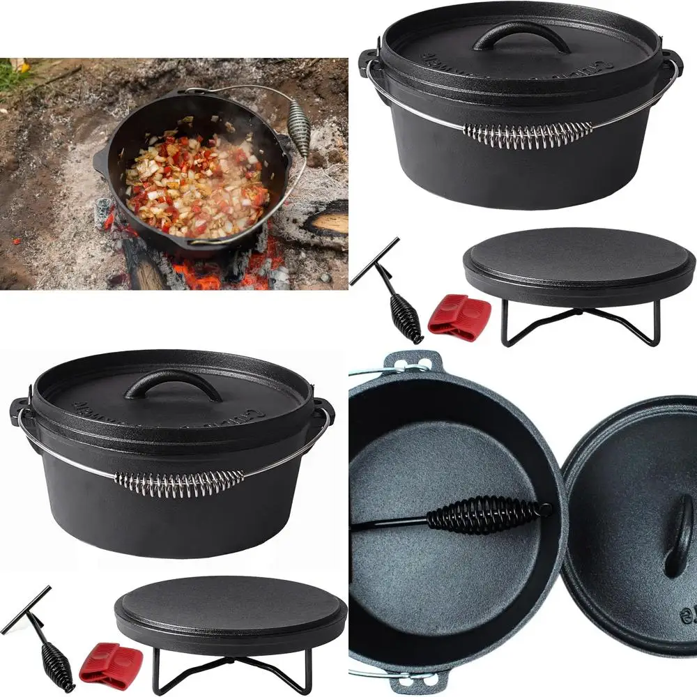

4.1 Qt Pre-Seasoned Cast Iron Dutch Oven Set with Lid Lifter, Stand, and Silicone Handles