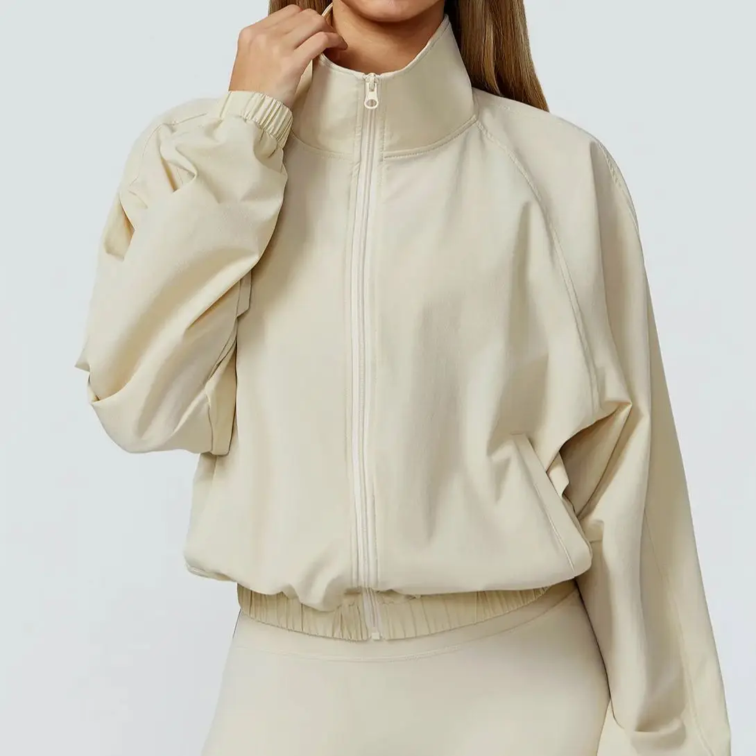 

Women Sport Jacket Long Sleeve Shirt Gym Sportswear Quick Drying Stand Up Collar Zipper Top Windproof Outdoor Running Yoga Jacke