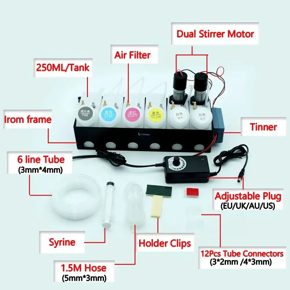 DTF CISS Dual White Ink Tank Shake For Epson Convert Kit DTF Printer L18050 L8050 ET8550 XP15000 L1800 L805 Ink System