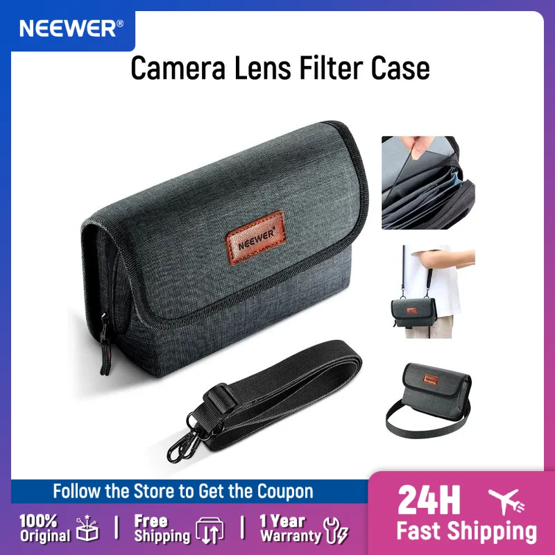 

NEEWER Camera Lens Filter Case with Water Resistant Hard Shell 6 Soft Pockets Shoulder Strap Pro Photography Filter Bag