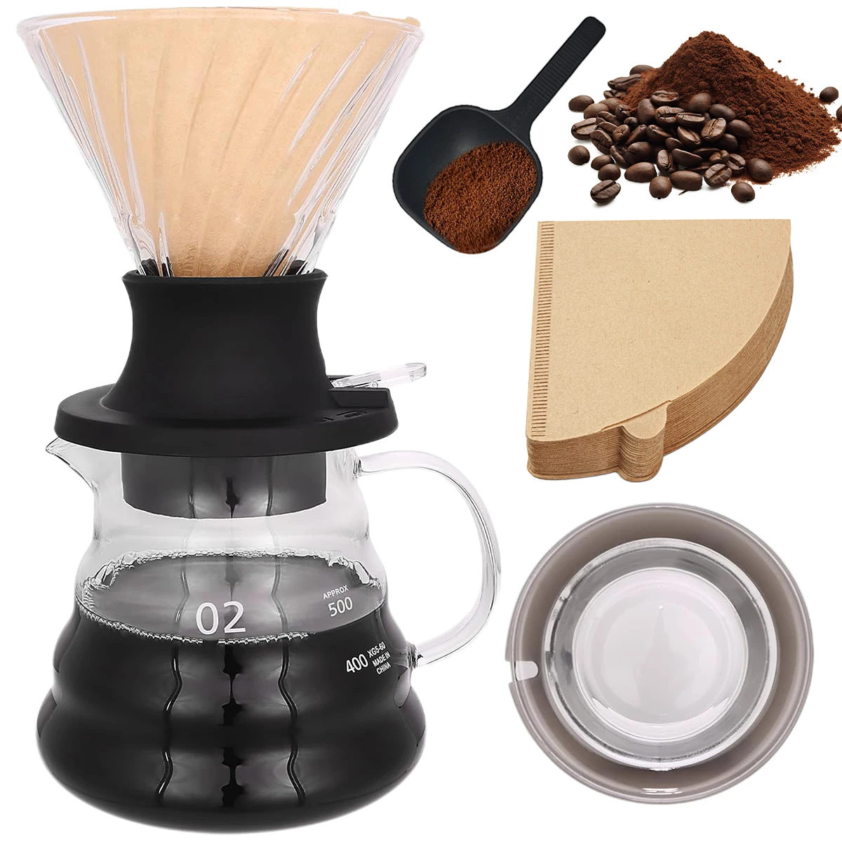 

Pour Over Coffee Maker Set, Drip Coffee Brewer, 600/800ml Borosilicate Glass Coffee Pot, Coffee Accesories for Home Office