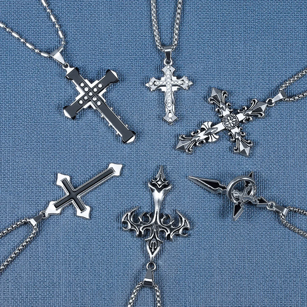High Quality Cross Titanium Steel Non Fading Necklace, Domineering Trendy Men's Hip-Hop Pendant Chain, New Handsome Men Women Gi
