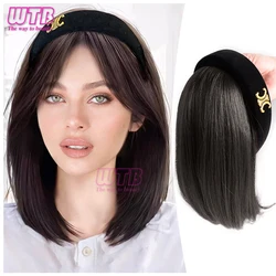 WTB peluca sintética con diadema para mujer, pelo Natural corto y liso, pelucas de Cosplay para fiesta diaria, fibra resistente al calor, negro y marrón