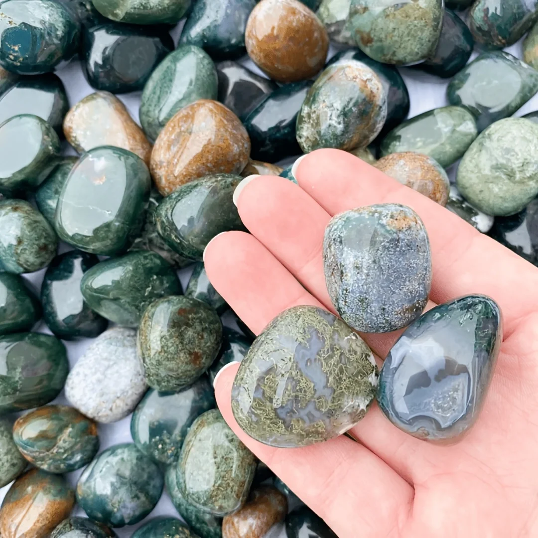 Moss Agate Tumbled Stone, Polished Moss Agate Tumbled Stone, Planter Aquarium Accents, Home Decor Accents