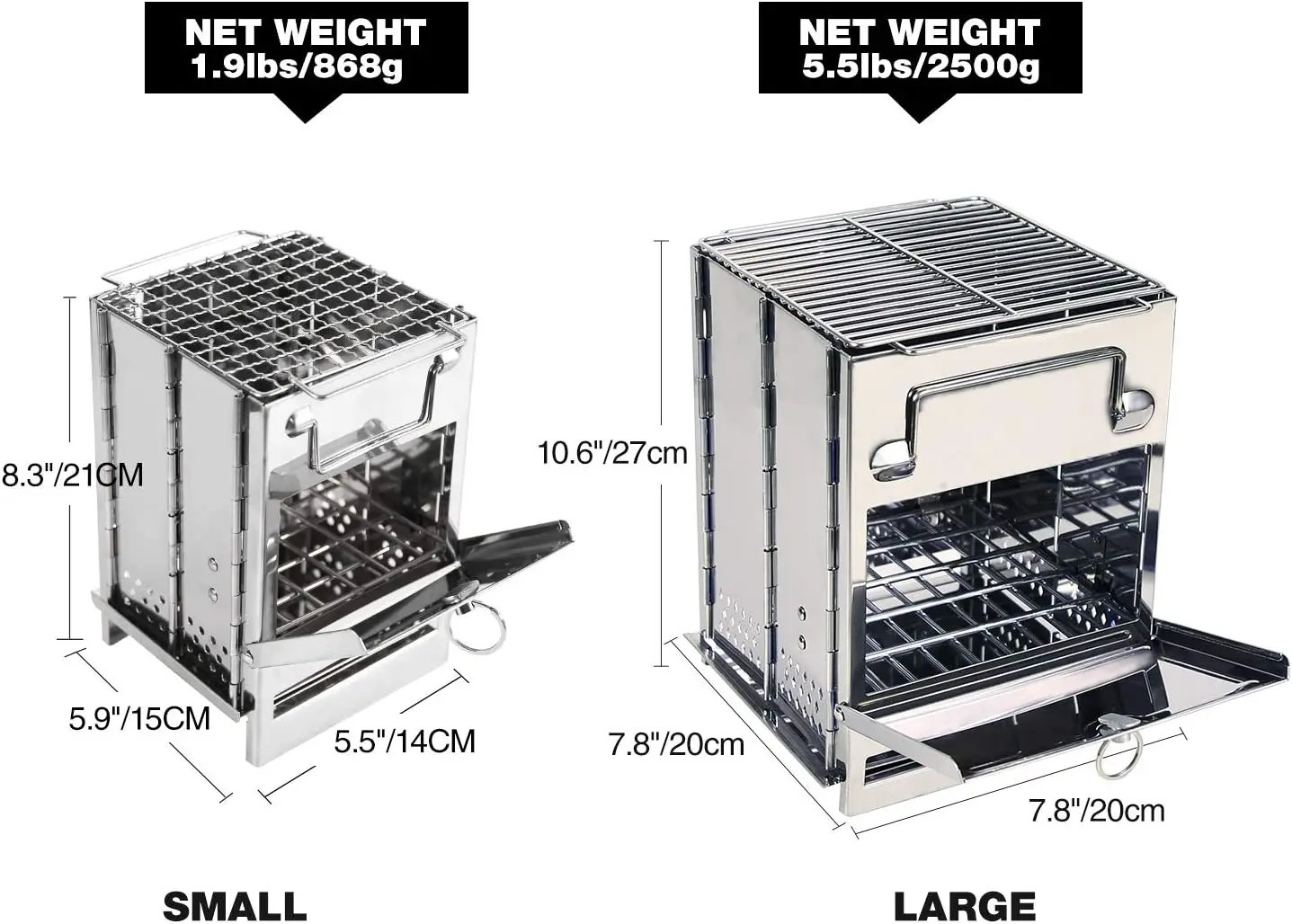 Factory direct selling Wood burning camping stove folding stainless steel 304# grill portable backpack oven