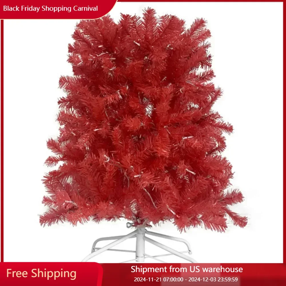 Christmas Tree 6 Foot Artificial Fir Curved Top Christmas Tree, Bendable Santa Hat Style, 1250 Lush Branch Tips, 300 LED Lights