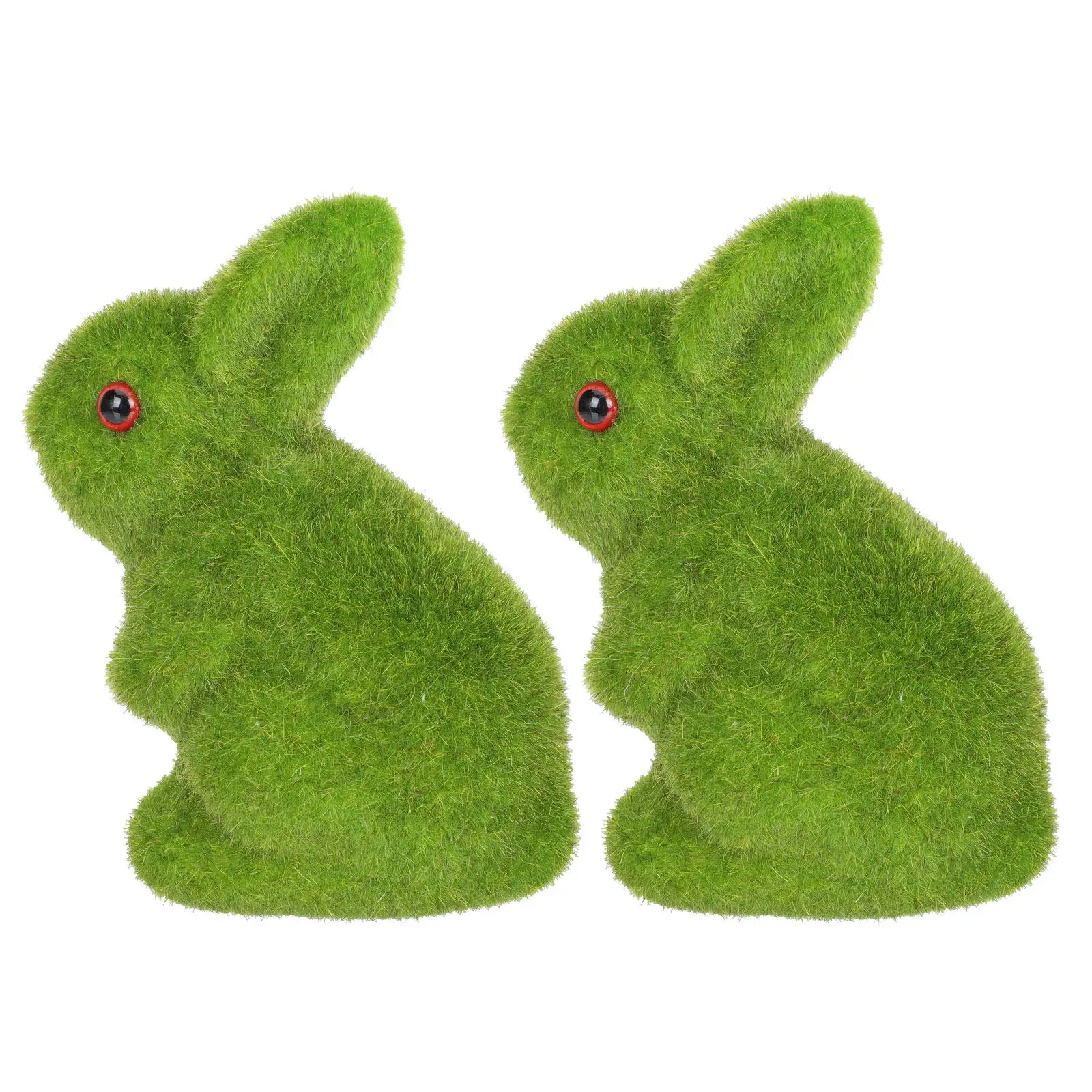 2Pcs Realistic Flocking Rabbit Adornment for Easter Scene Layout Garden Yard Office Decor Bunny Photo Prop Decorative Craft Moss