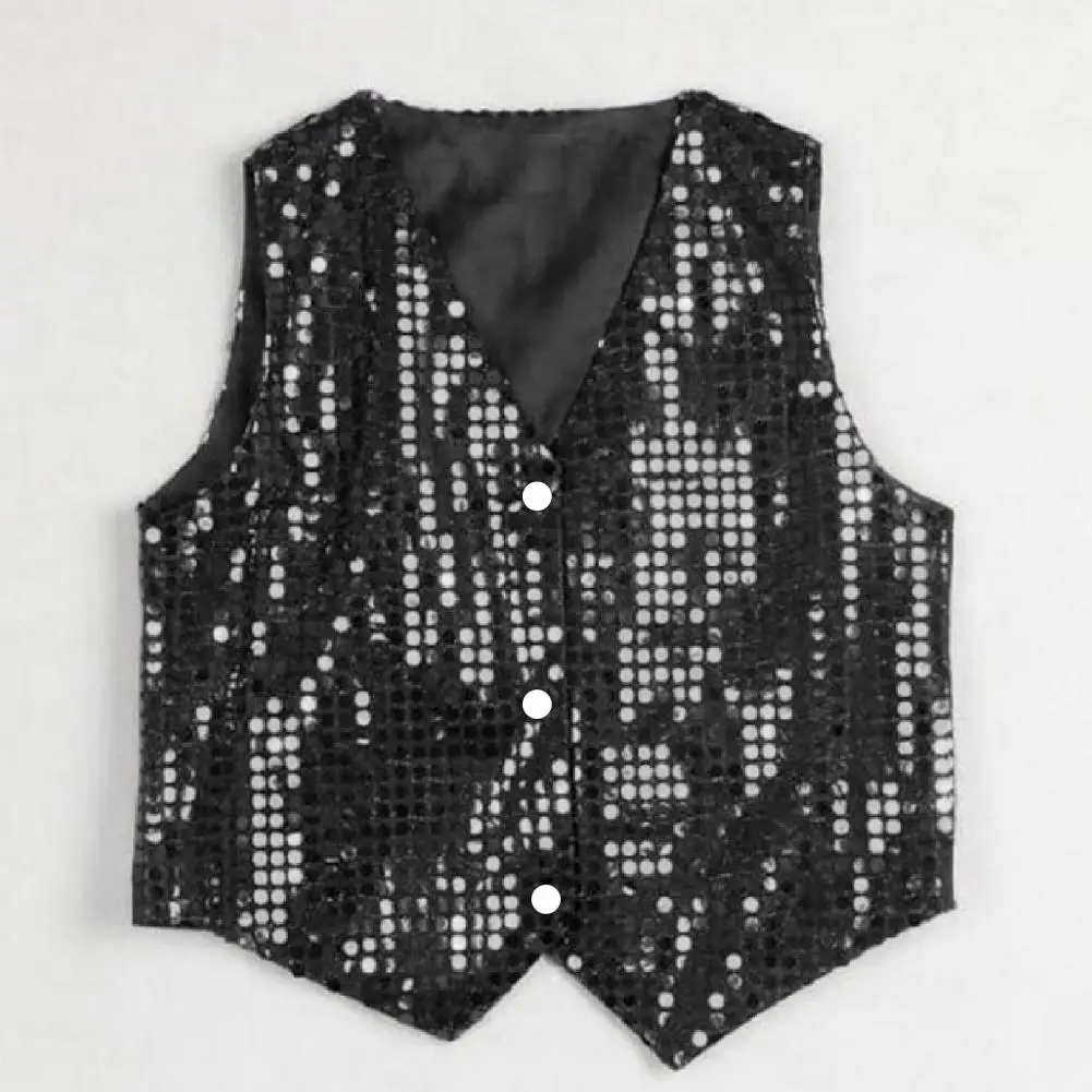 Shining Sequins Clothes Costume Vest Glitter Unisex Colorful Kids Sleeveless Sequin Vest for Party Stage Dance Vest Waistcoat