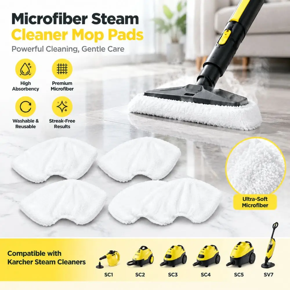 5PCS Microfiber Steam Mop Pad Washable White Steam Nozzle Part Replacement Steam Pad for Karcher SC1 SC2 SC3 SC4 SC5 SV7