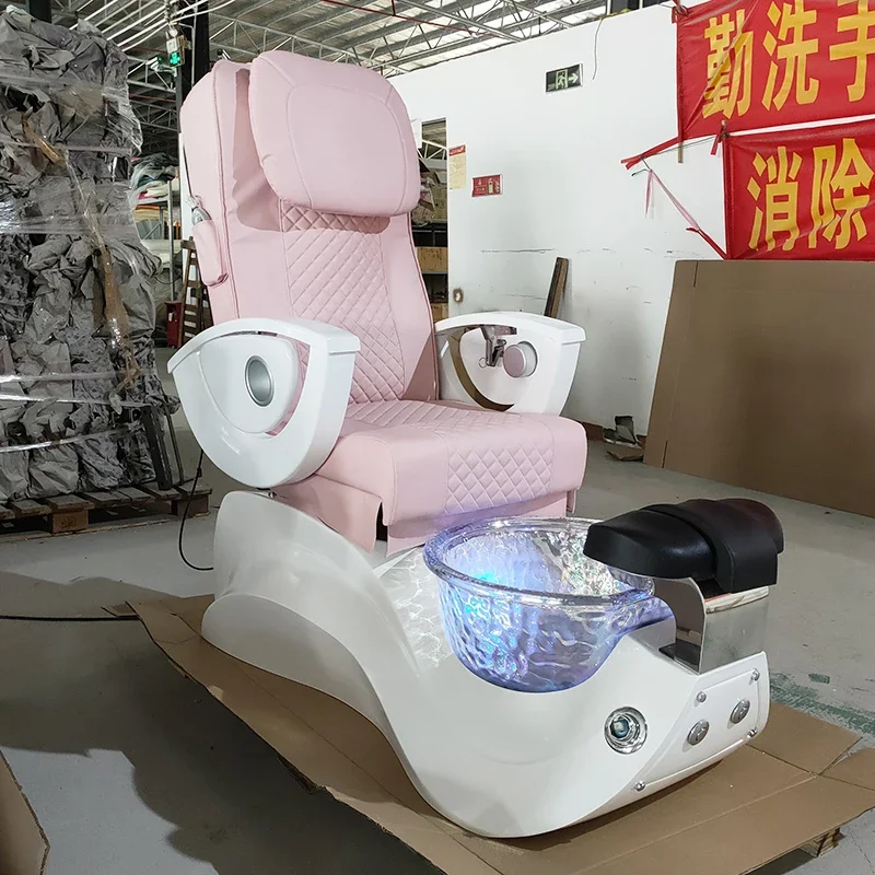 High-end nail salon equipment pink manicure pedicure chair with massage and colorful bowl