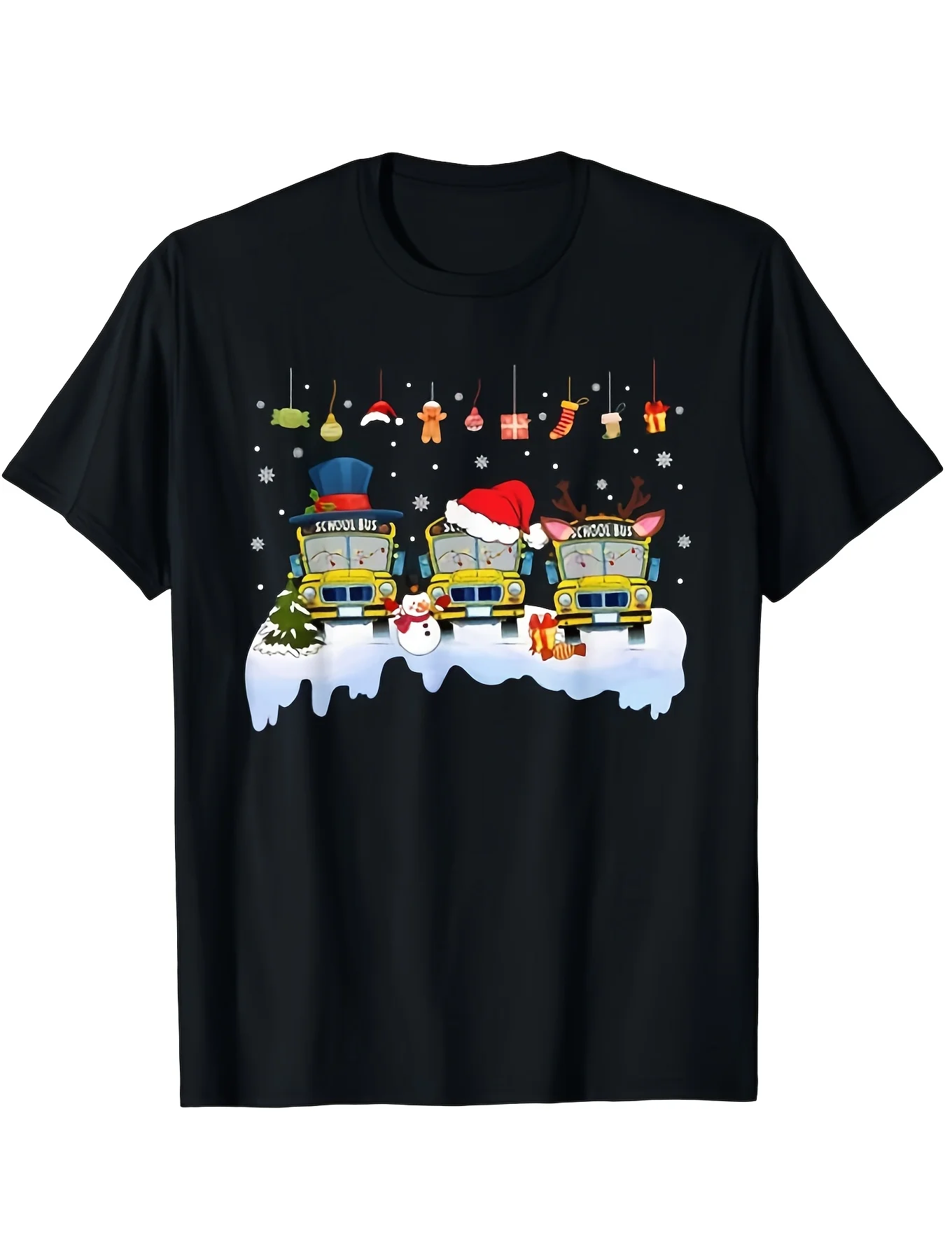 メンズ楽しいサンタスクールバスドライバークリスマスTシャツプリントパターンメンズ半袖Tシャツ
