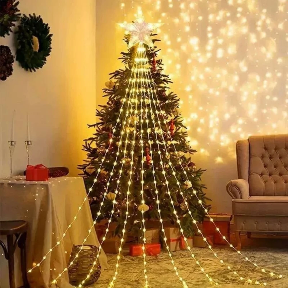 Christmas Star Waterfall Lights 2M 192LED 3M 282LED USB Powered 8 Modes Remote Control for Christmas Tree Home Party Decor